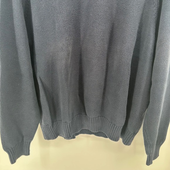 Lands End Drifter Sweater Mens XL Navy Blue Cotton Crewneck Knit Raglan Sleeve - Picture 9 of 9